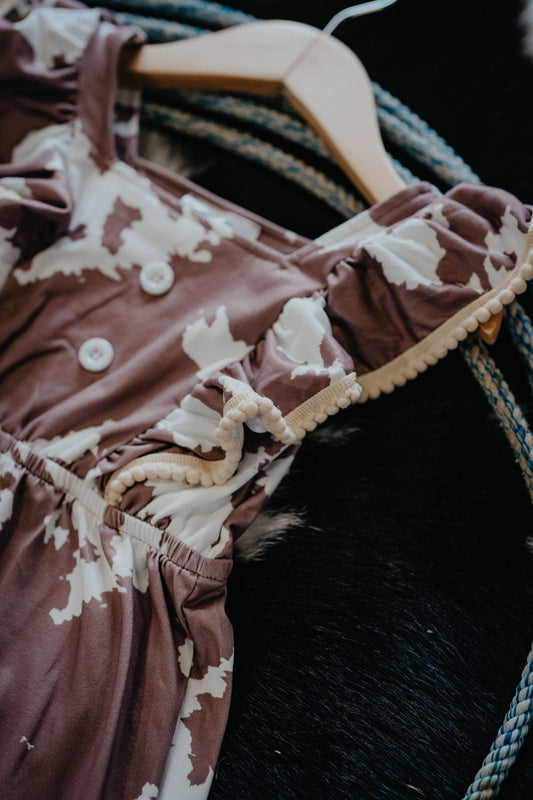 'Bridget' Brown Cowprint Romper (6-12M to 7T)