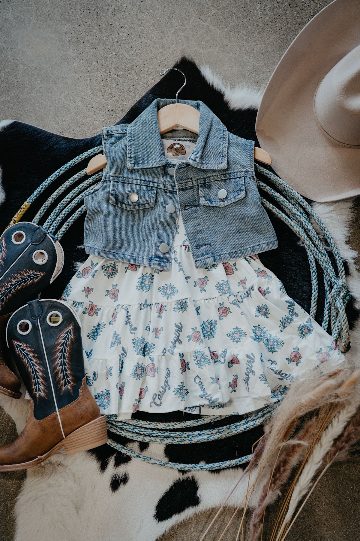 'Veronica' 2 Piece Retro Lil' Cowgirl Vest & Dress Set (6-12M to 7T)
