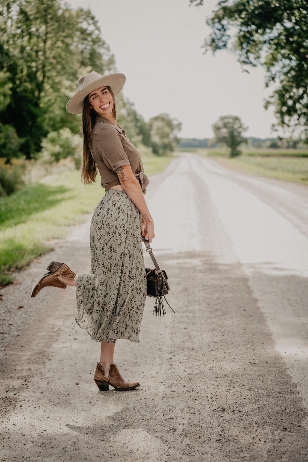 'Whimsical Nights' Sage Green Textured Midi Skirt