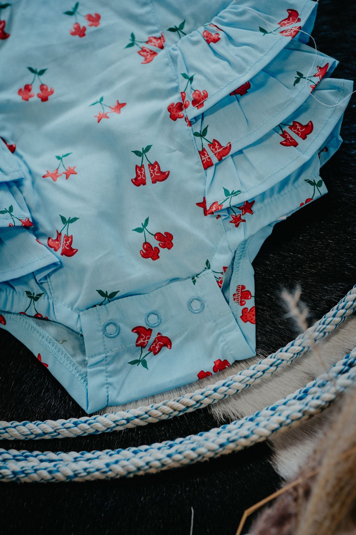'Cherry' Wrangler Baby Girl Sleeveless Boot Print Onesie (0-3M-24M)