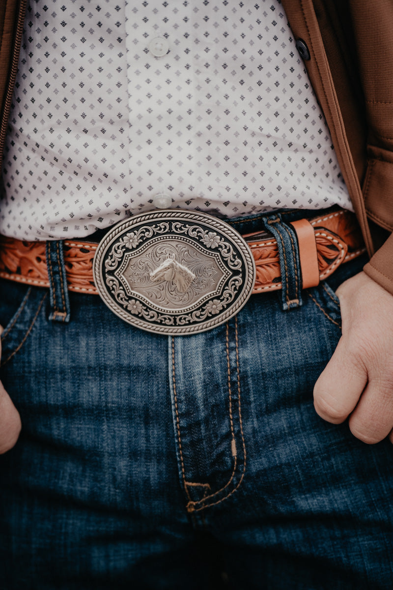 Oval Rope Edge Buckle With Horse Head Center