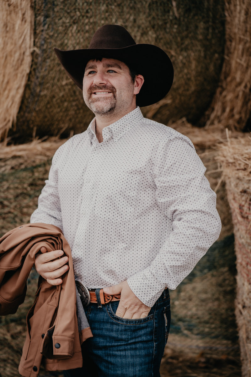 'Cody' Men's Wrangler COJO White with Grey Diamonds Button Down (S-XXL)