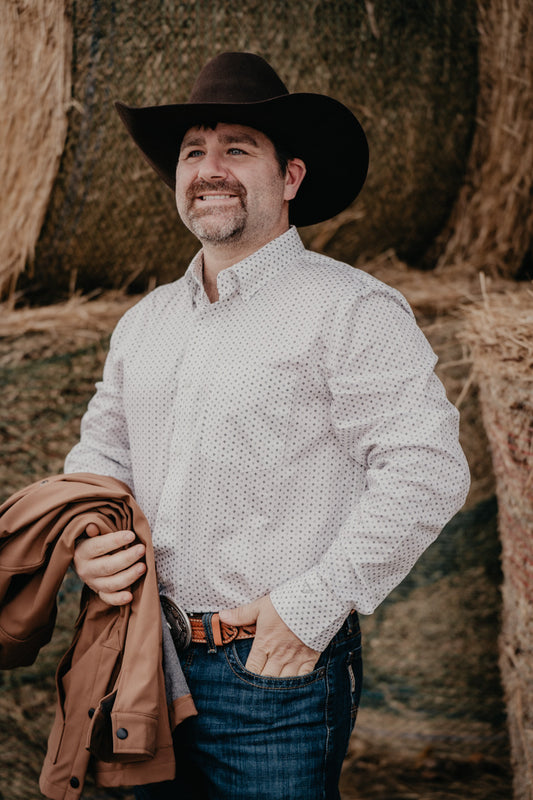 'Cody' Men's Wrangler COJO White with Grey Diamonds Button Down (S-XXL)