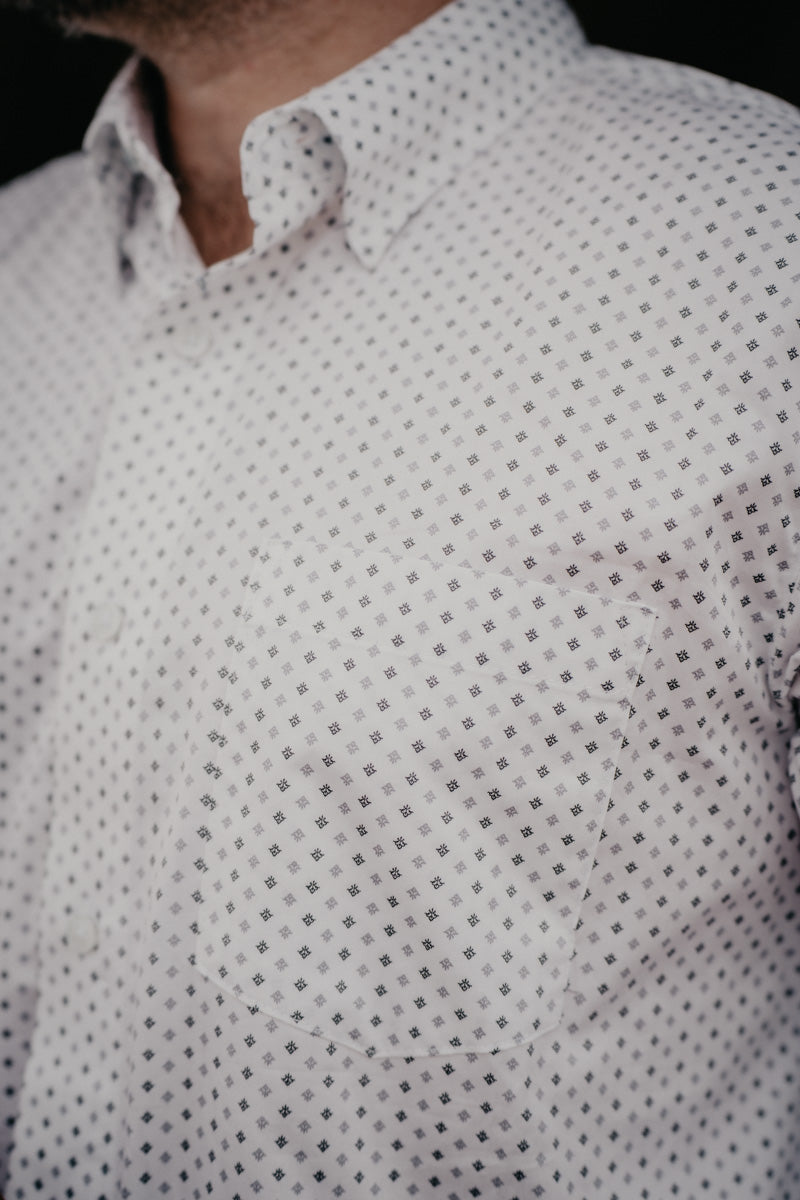 'Cody' Men's Wrangler COJO White with Grey Diamonds Button Down (S-XXL)