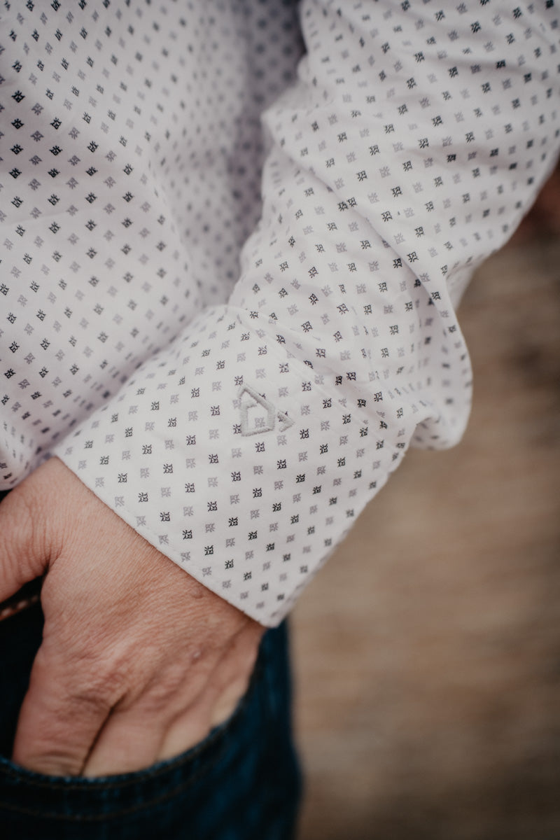 'Cody' Men's Wrangler COJO White with Grey Diamonds Button Down (S-XXL)