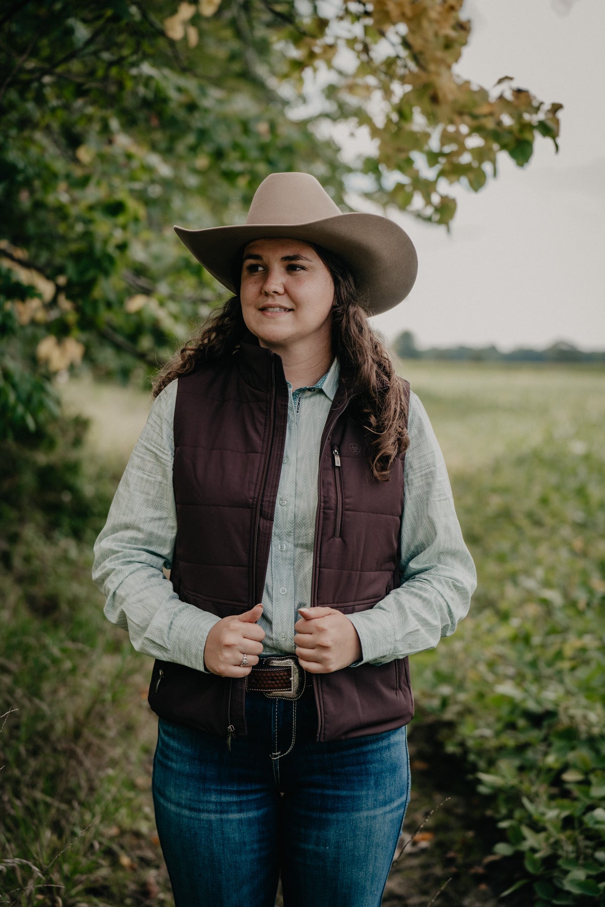 'Fernnie' Women's Sage Green Long Sleeve Button Up by CINCH