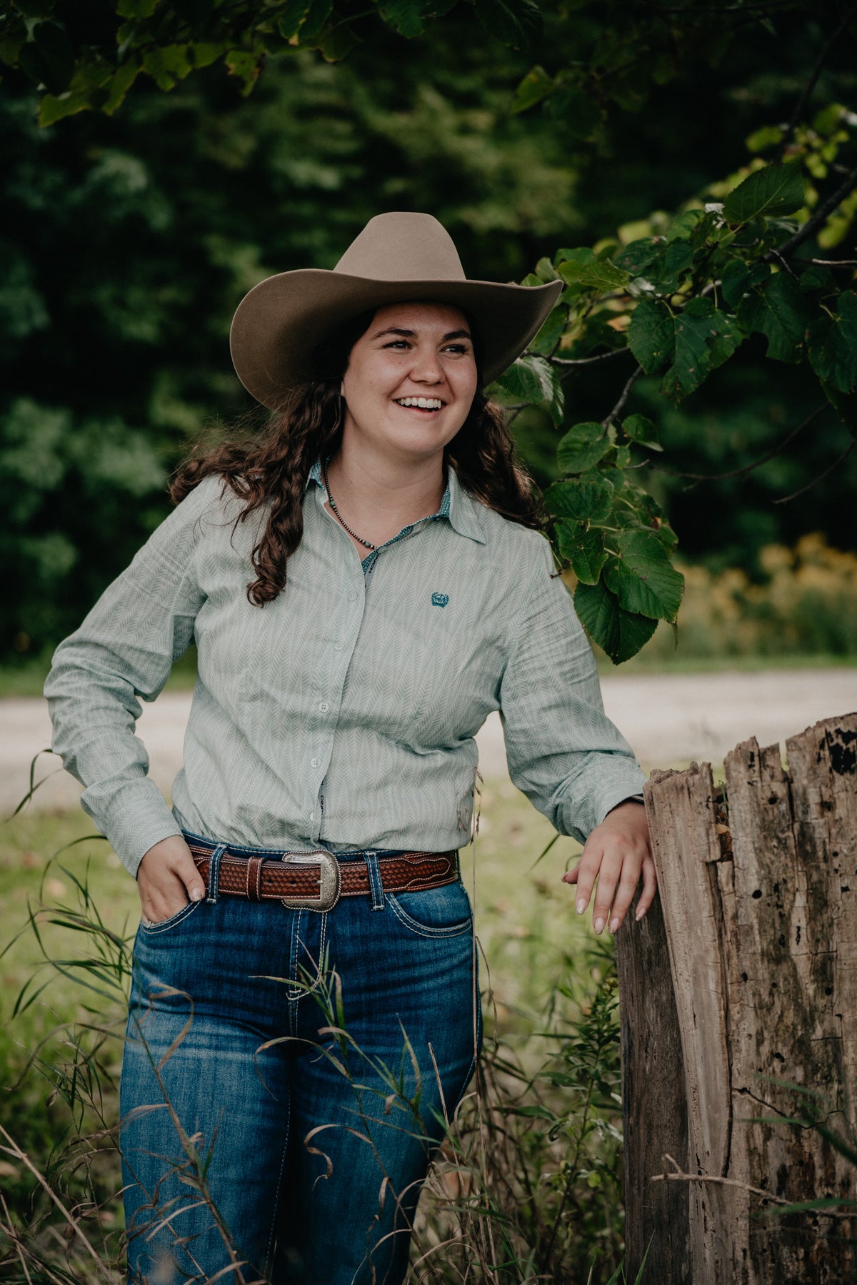 'Fernnie' Women's Sage Green Long Sleeve Button Up by CINCH
