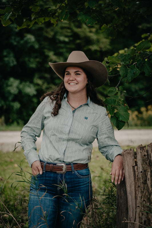 'Fernnie' Women's Sage Green Long Sleeve Button Up by CINCH