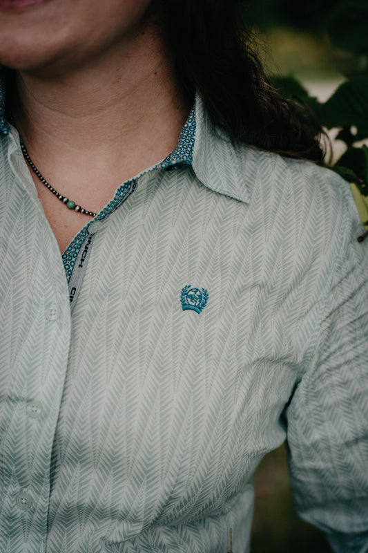 'Fernnie' Women's Sage Green Long Sleeve Button Up by CINCH
