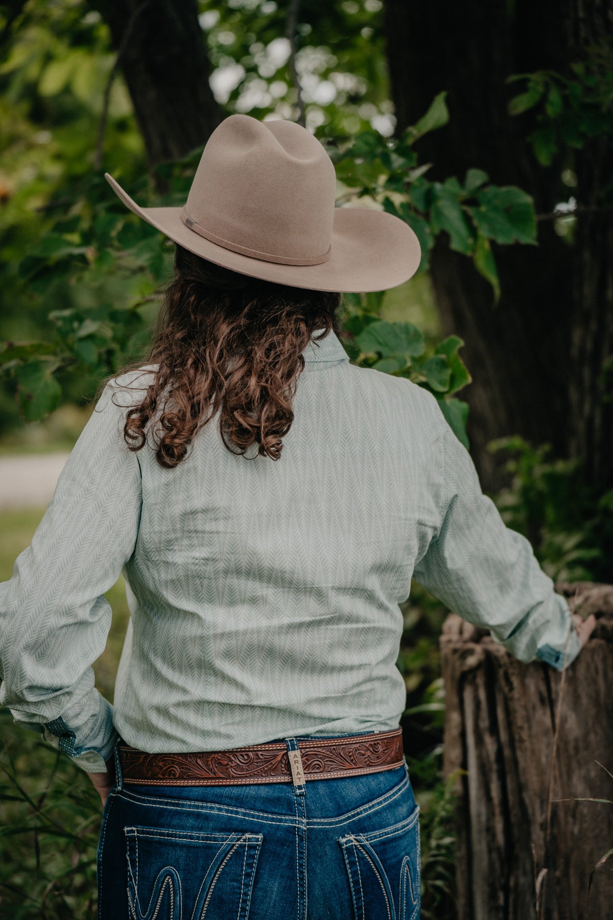 'Fernnie' Women's Sage Green Long Sleeve Button Up by CINCH