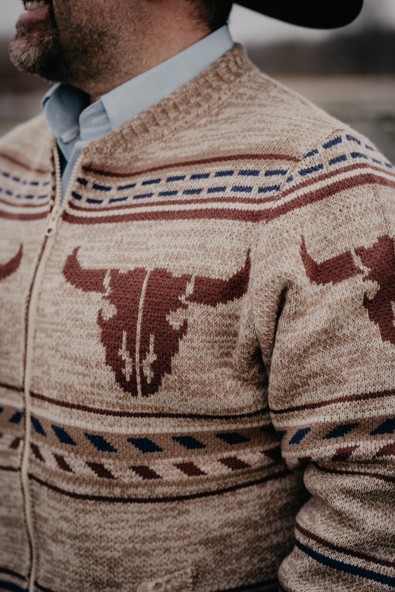 'Elwood' Men's Tan Buffalo Zip Front Sweater (M-XXL)