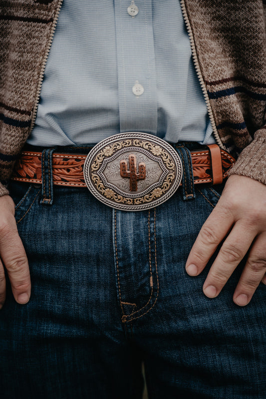 Oval Rope Edge With Copper Cactus Center