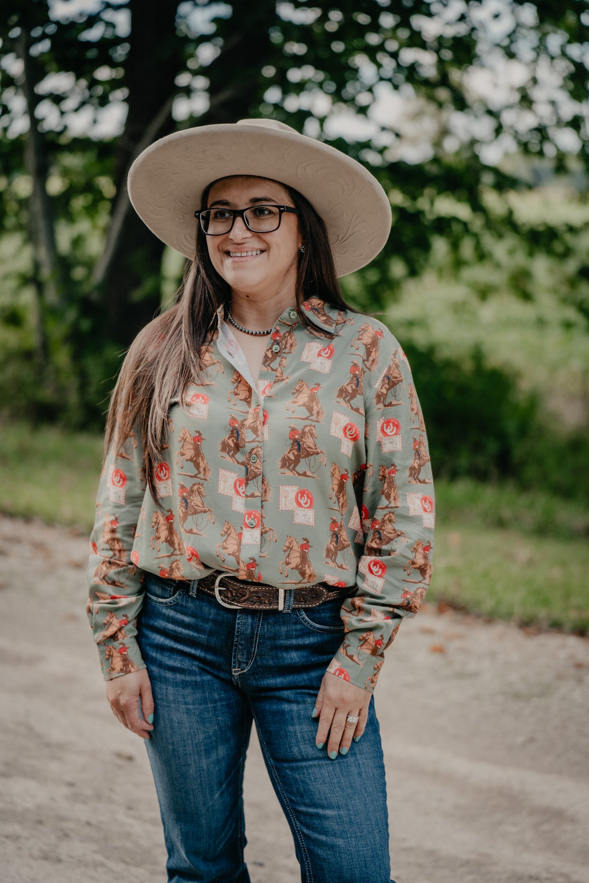 'Cowboy Stamps' Sage Green Long Sleeve Button Up by Panhandle Slim (S-XXL)
