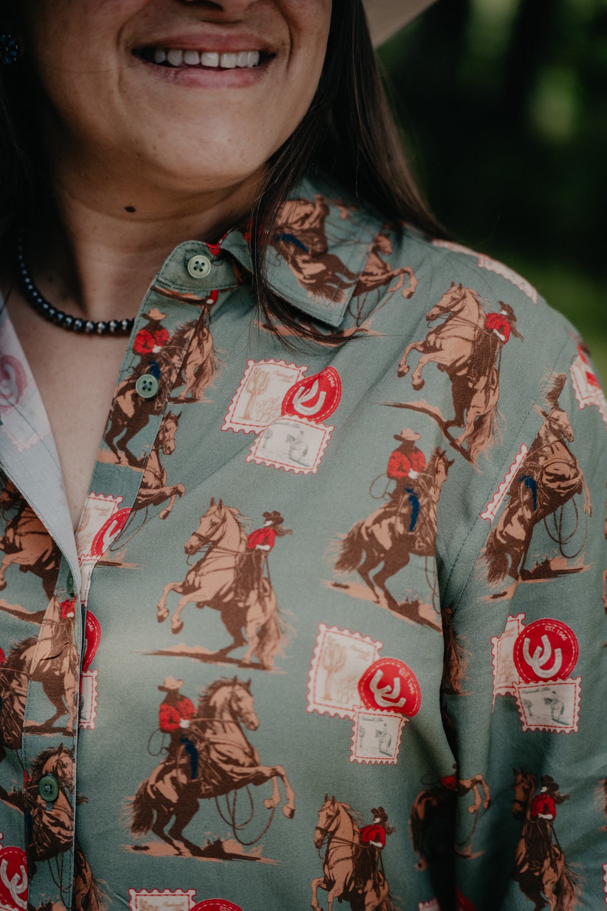 'Cowboy Stamps' Sage Green Long Sleeve Button Up by Panhandle Slim (S-XXL)