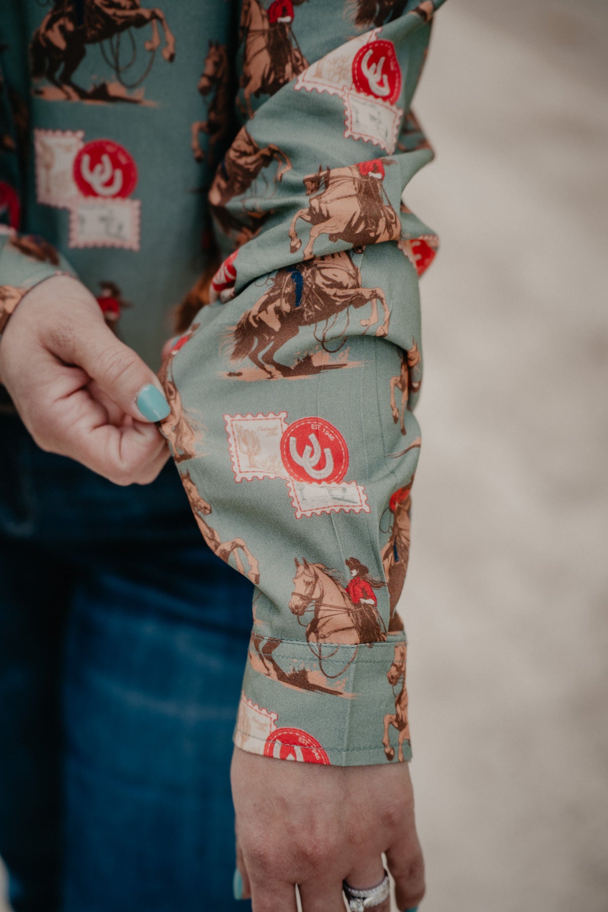 'Cowboy Stamps' Sage Green Long Sleeve Button Up by Panhandle Slim (S-XXL)