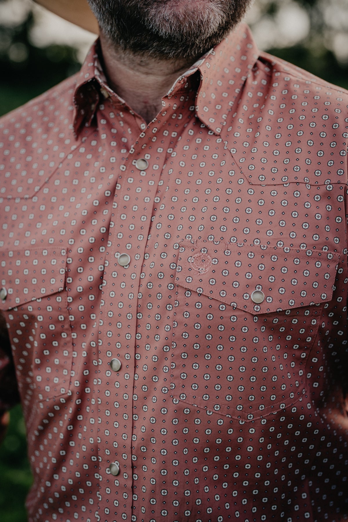'Clay' Men's Rust with Geo Print George Straight Long Sleeve Pearl Snap by Wrangler (S-XXL)