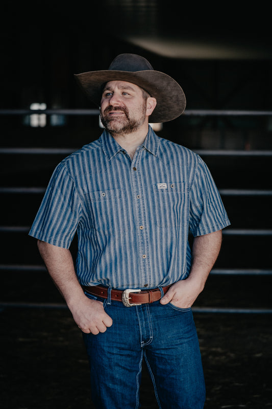 Men's 'Shifter' Kimes Indigo Striped Short Sleeve Button Up (S & M Only)