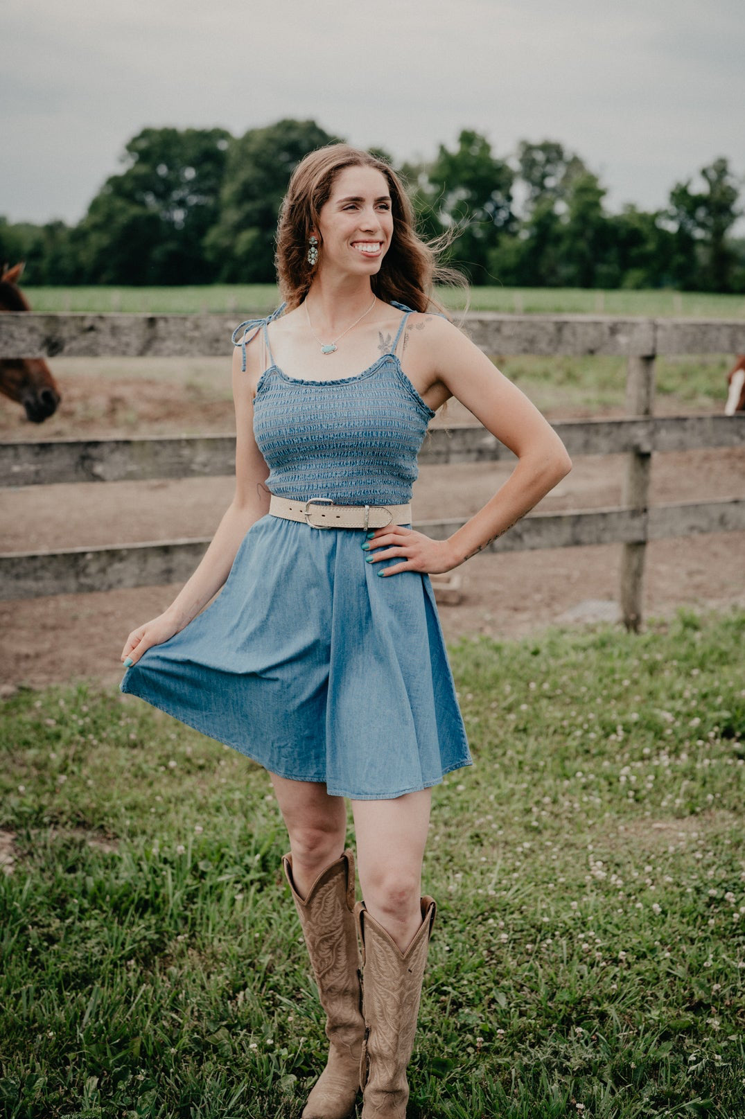 'Sadie' Wrangler Women's Denim Smocked Dress (S - XXL)
