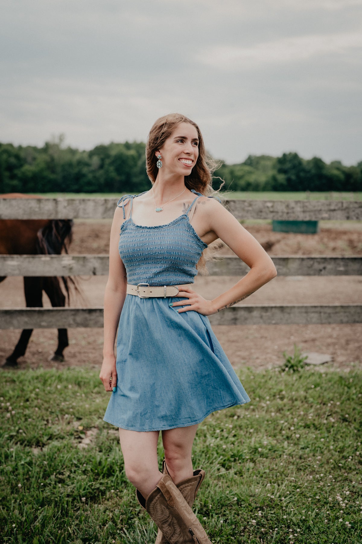 'Sadie' Wrangler Women's Denim Smocked Dress (S - XXL)