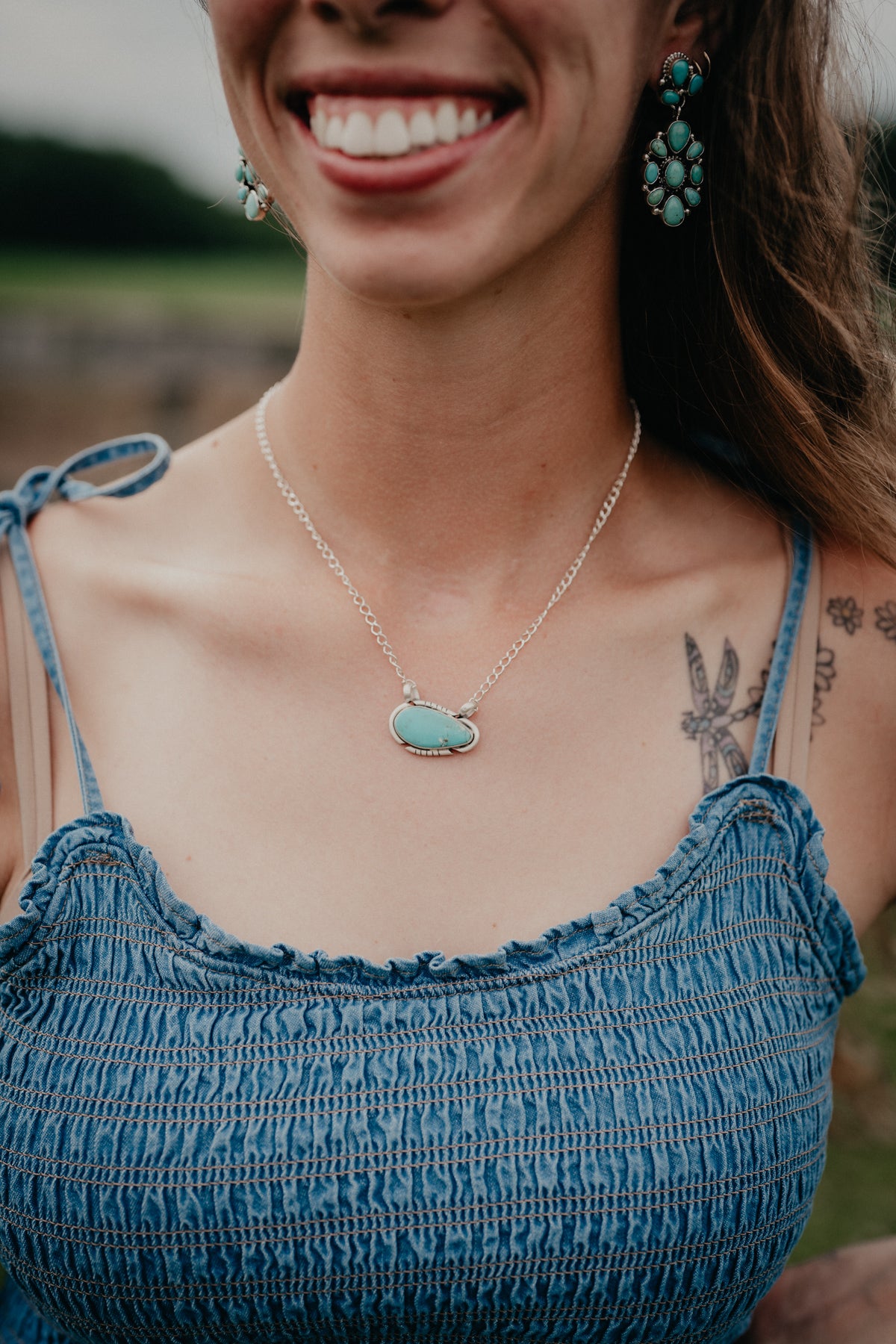 Turquoise Matrix Pendant Necklace on Sliver Chain