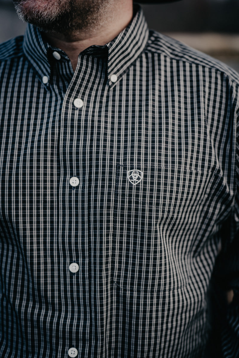 'Mack' Men's Ariat Wrinkle Free Black Mini Plaid Long Sleeve Button Down (S-XXL)