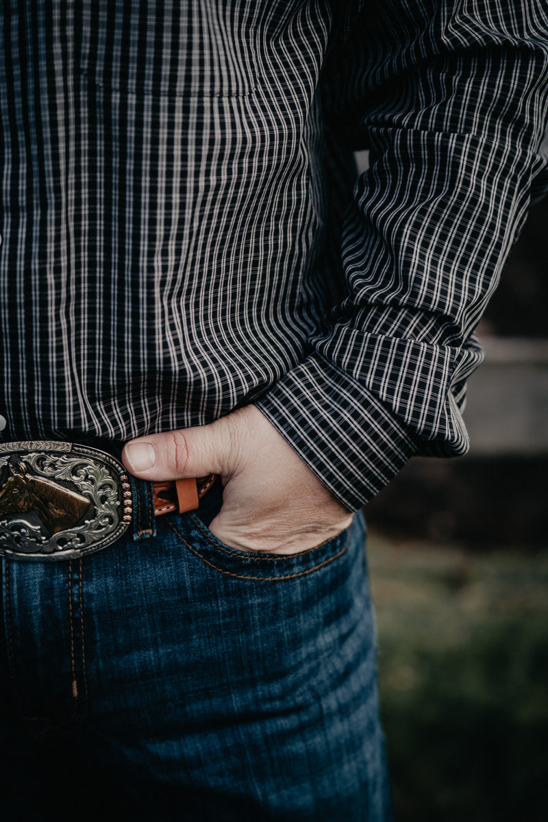 'Mack' Men's Ariat Wrinkle Free Black Mini Plaid Long Sleeve Button Down (S-XXL)