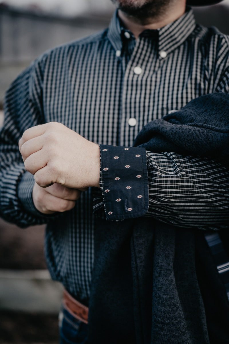 'Mack' Men's Ariat Wrinkle Free Black Mini Plaid Long Sleeve Button Down (S-XXL)