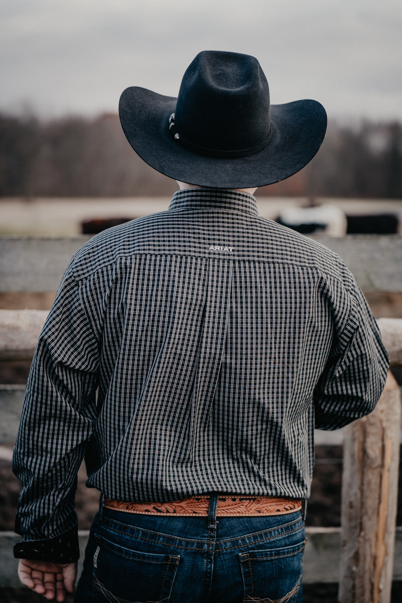 'Mack' Men's Ariat Wrinkle Free Black Mini Plaid Long Sleeve Button Down (S-XXL)
