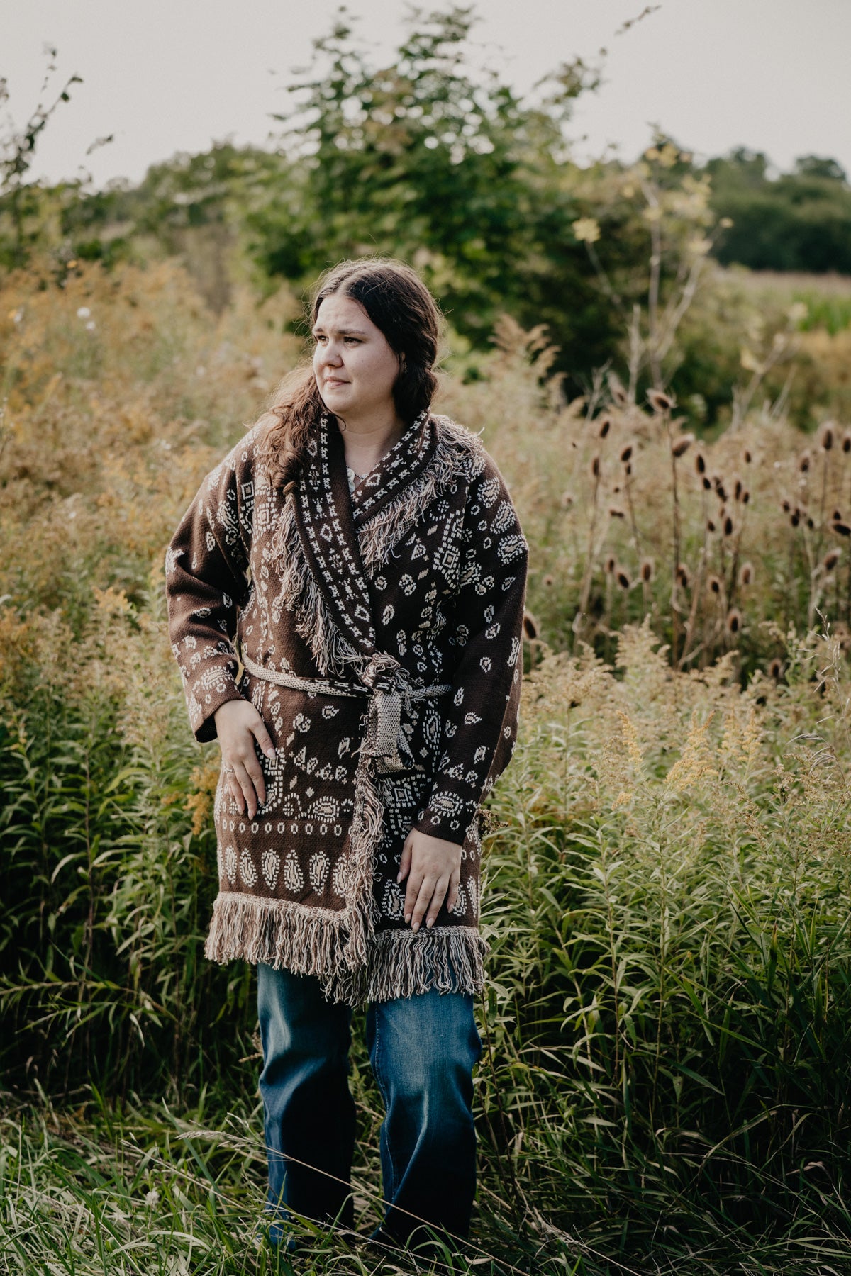 'Canyon Rose' Chocolate Brown Bandana Print Duster Cardigan by Lyla + Luxe