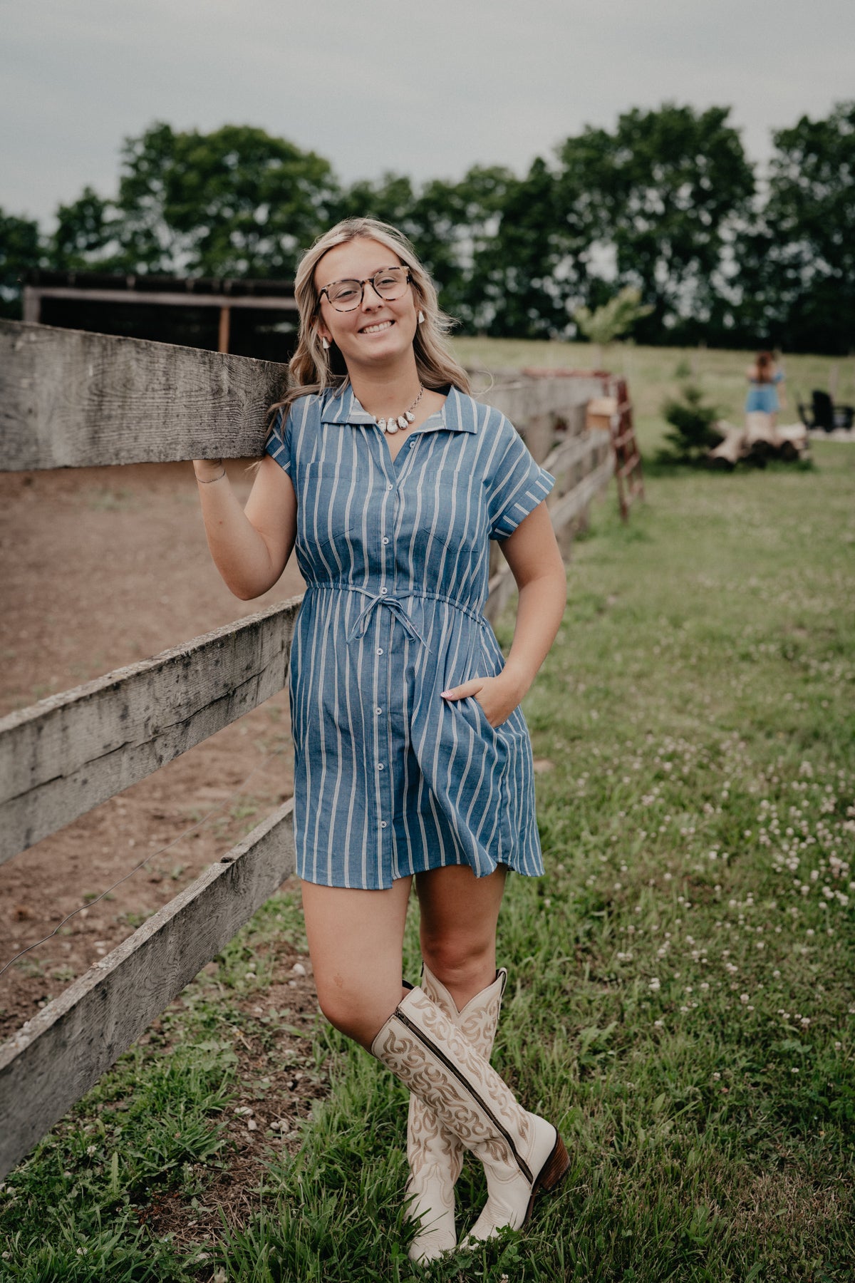 'Carla' Blue/White Striped Shirt Dress (S - XL)