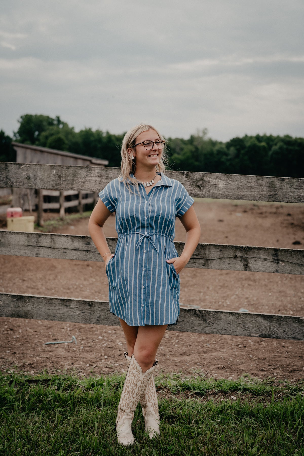 'Carla' Blue/White Striped Shirt Dress (S - XL)