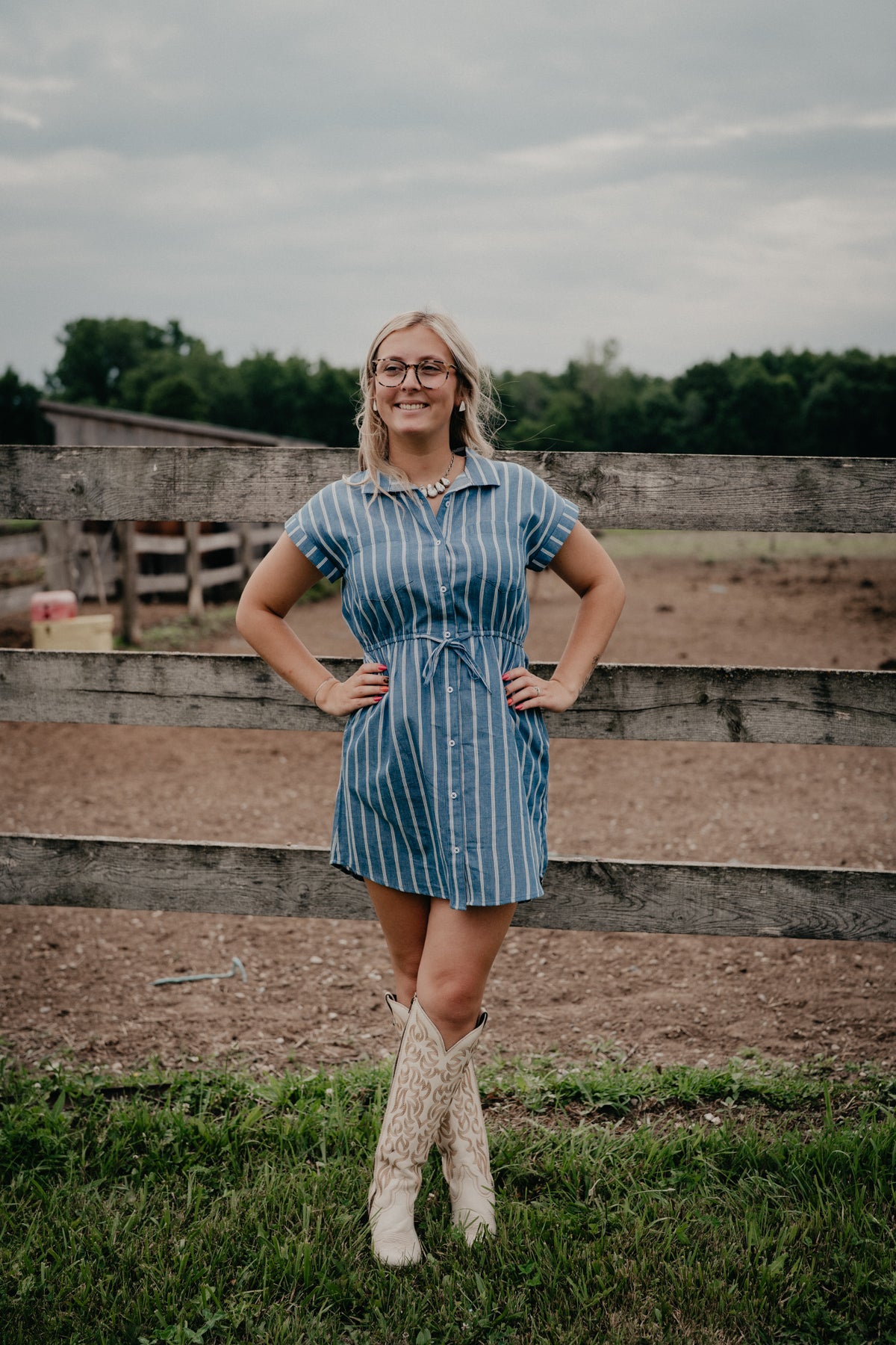 'Carla' Blue/White Striped Shirt Dress (S - XL)
