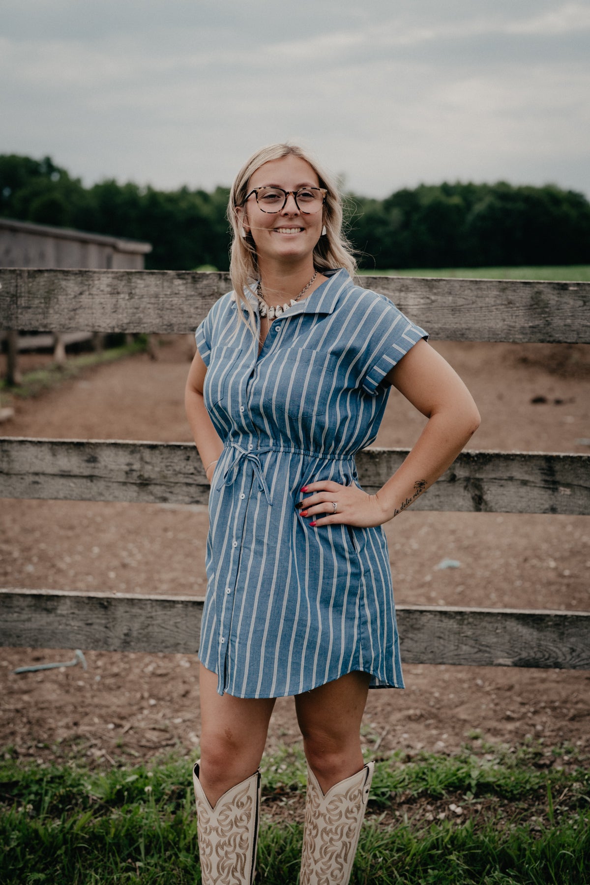 'Carla' Blue/White Striped Shirt Dress (S - XL)