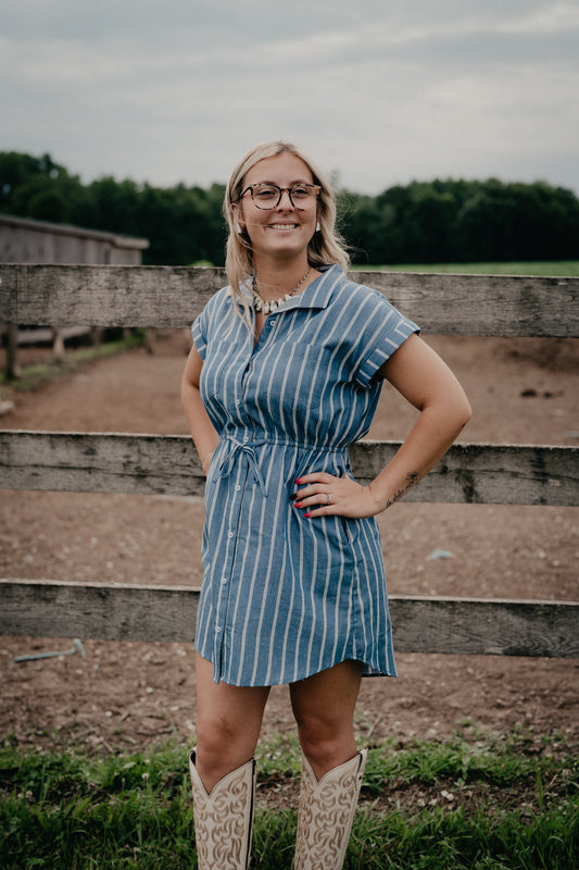 'Carla' Blue/White Striped Shirt Dress (S - XL)