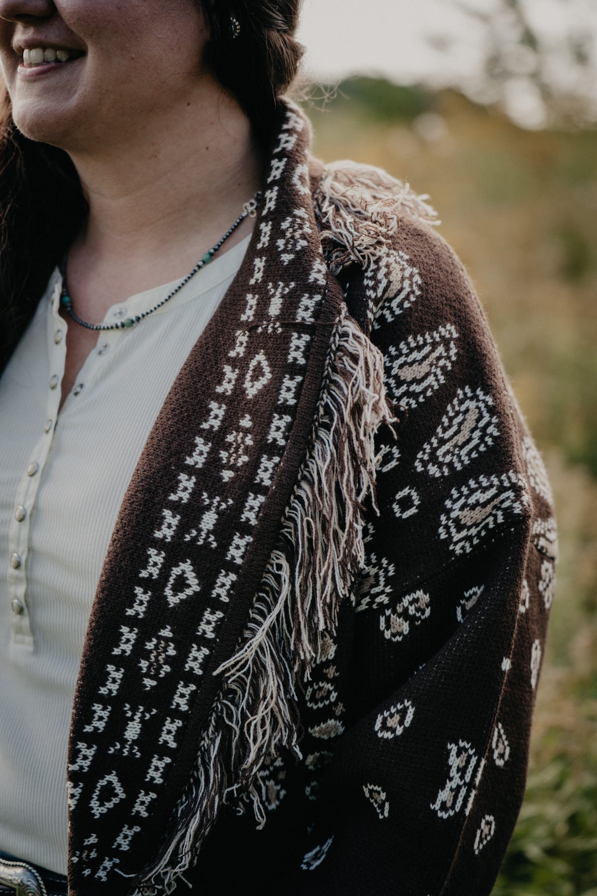 'Canyon Rose' Chocolate Brown Bandana Print Duster Cardigan by Lyla + Luxe