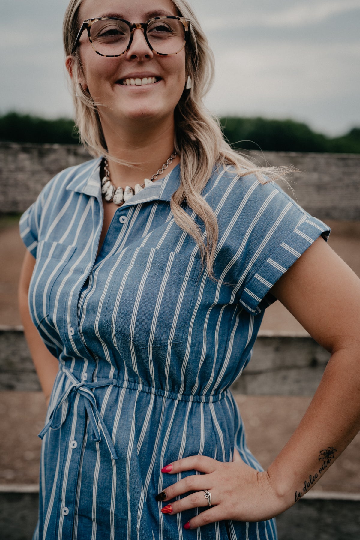 'Carla' Blue/White Striped Shirt Dress (S - XL)