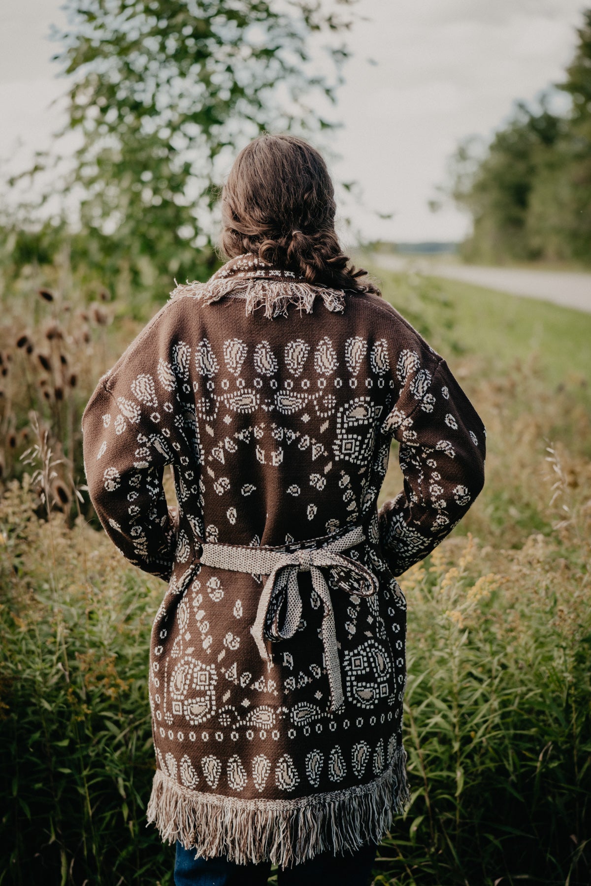 'Canyon Rose' Chocolate Brown Bandana Print Duster Cardigan by Lyla + Luxe