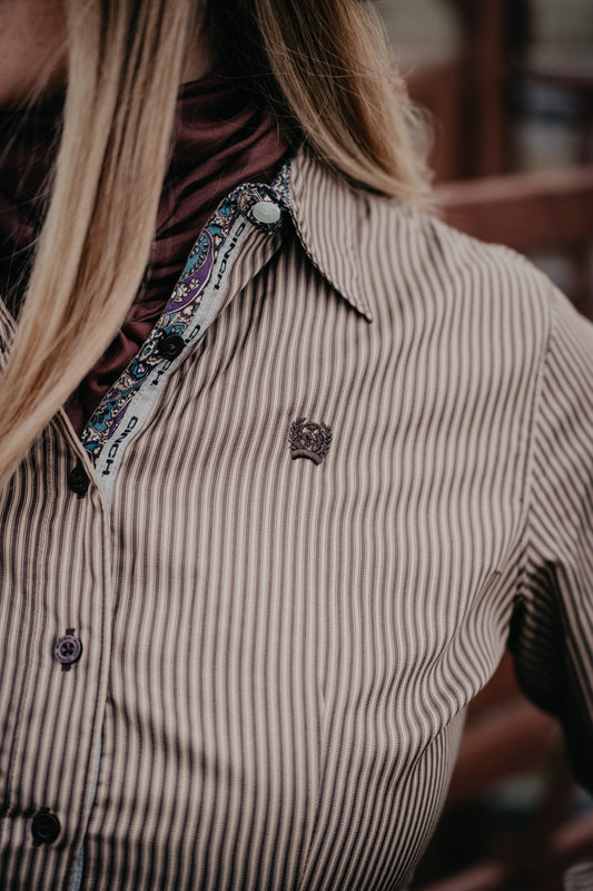 'Marina' Women's Brown LS Stripe (XS-XXL)