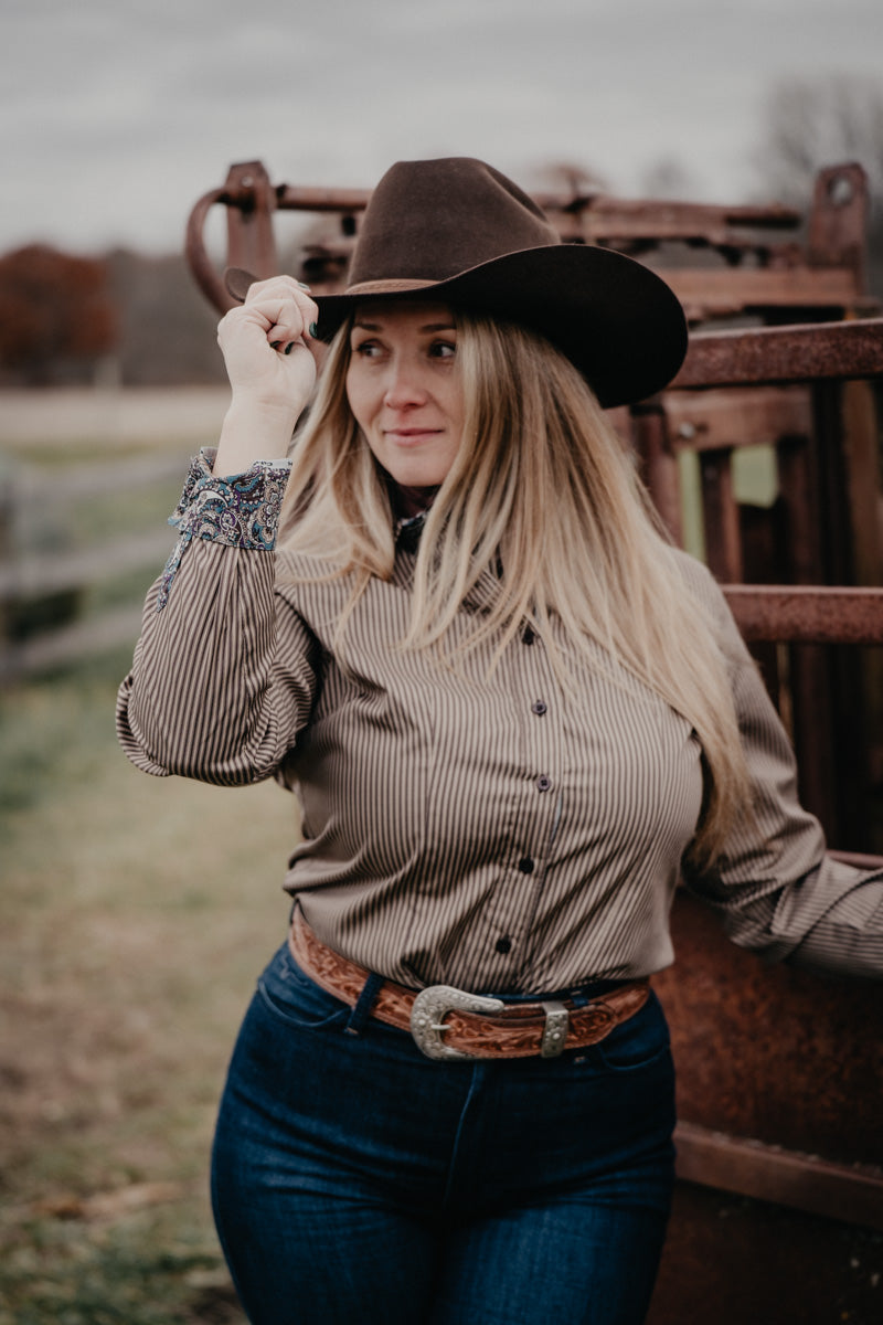 'Marina' Women's Brown LS Stripe (XS-XXL)