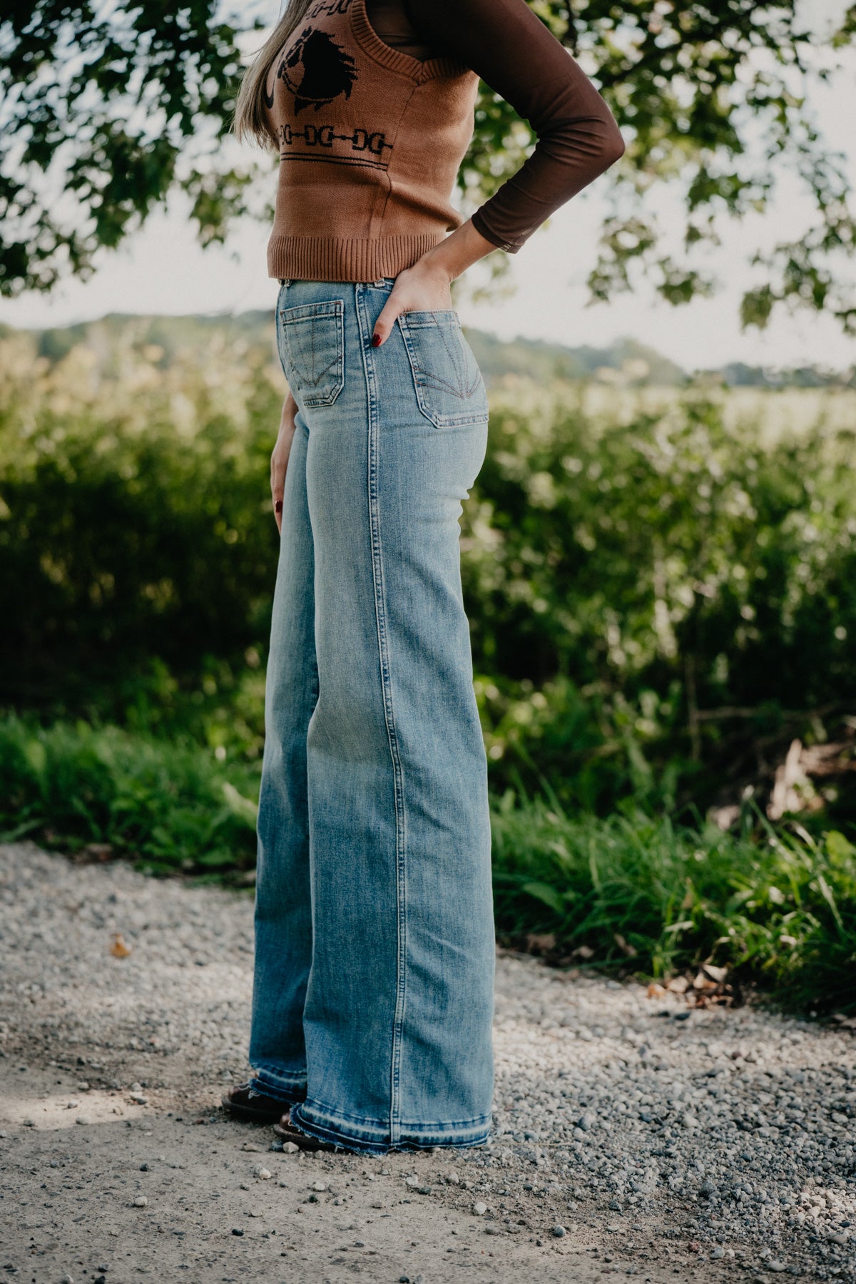 'Mavis' Mid Wash Ultra High Rise Raw Hem Wide Leg by Ariat