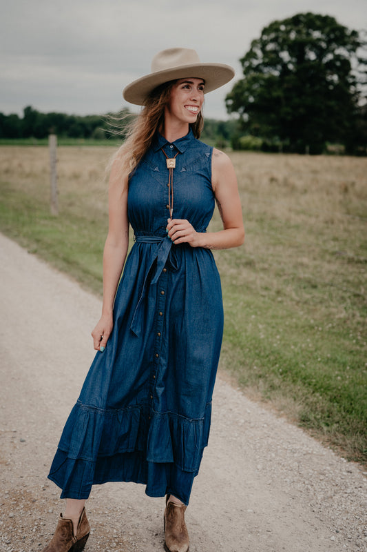 'Tinsley' Sleeveless Denim Maxi Dress by Panhandle Slim (XS-XL)