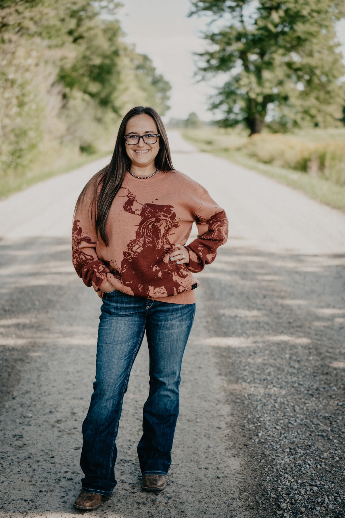 'Frontier Rider' Women's Rusty Rose Knit Crewneck Sweater