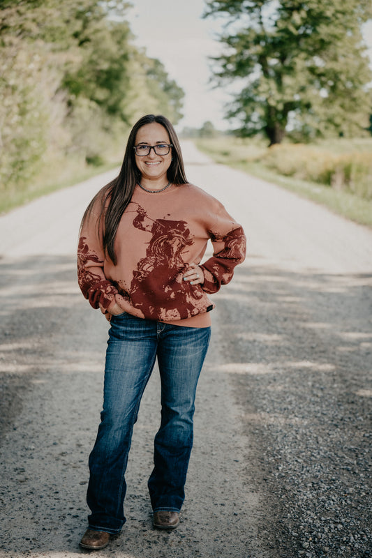 'Frontier Rider' Women's Rusty Rose Knit Crewneck Sweater