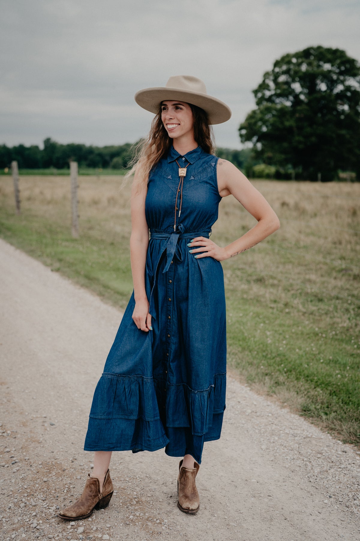 'Tinsley' Sleeveless Denim Maxi Dress by Panhandle Slim (XS-XL)