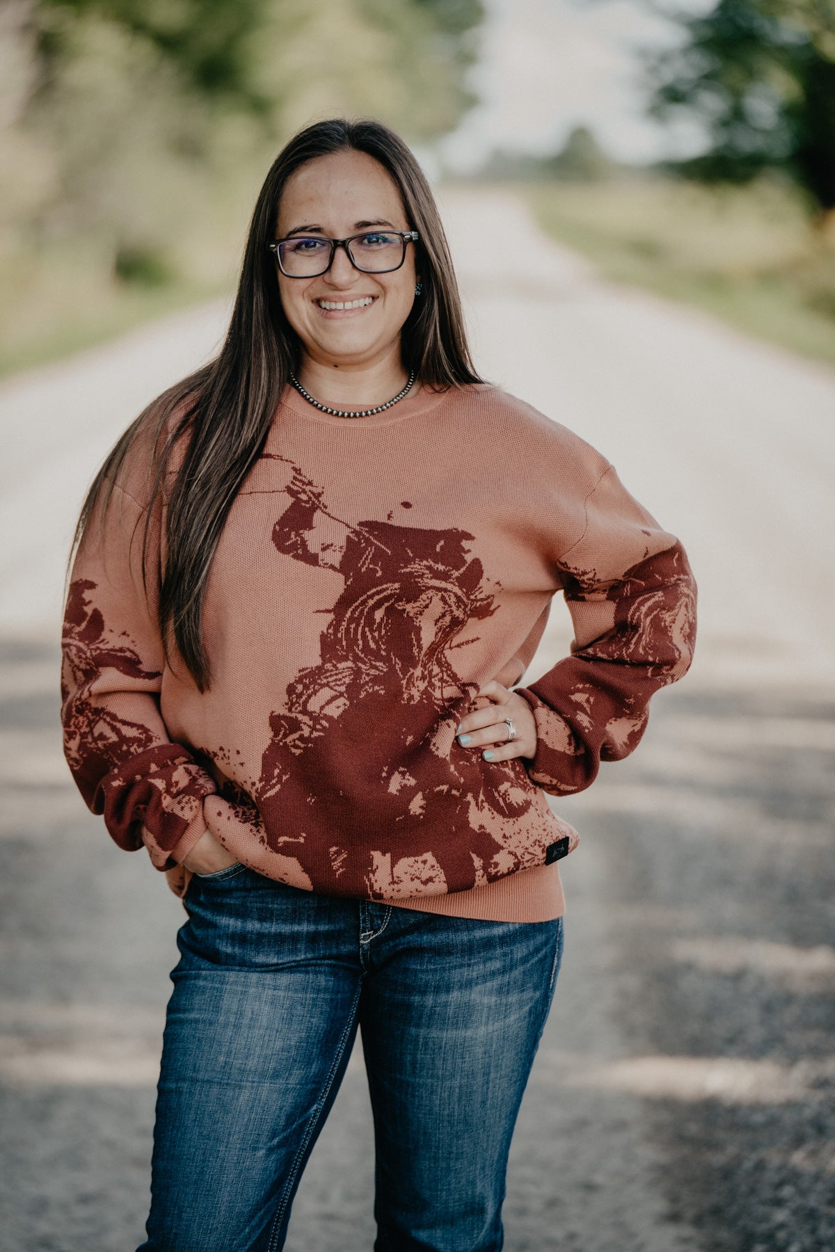 'Frontier Rider' Women's Rusty Rose Knit Crewneck Sweater