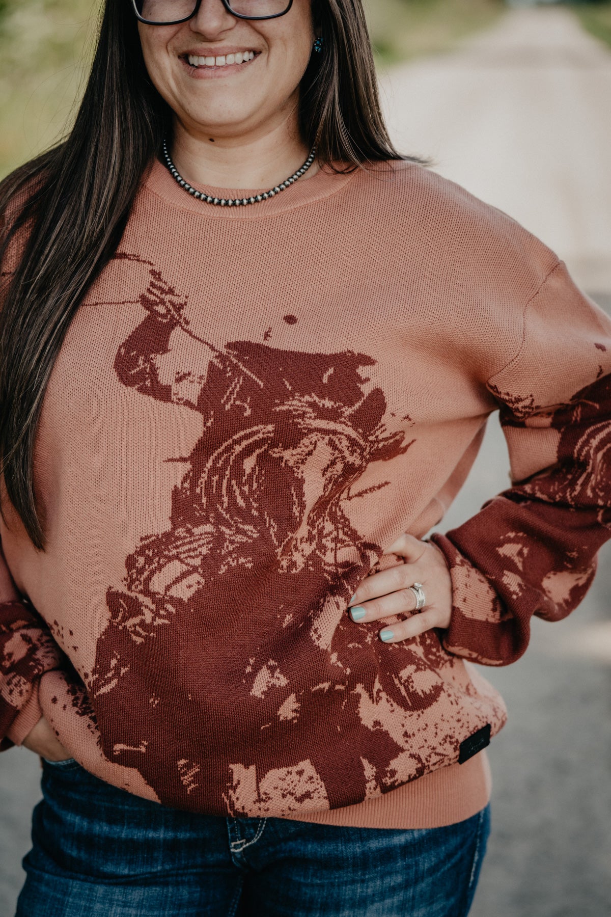 'Frontier Rider' Women's Rusty Rose Knit Crewneck Sweater