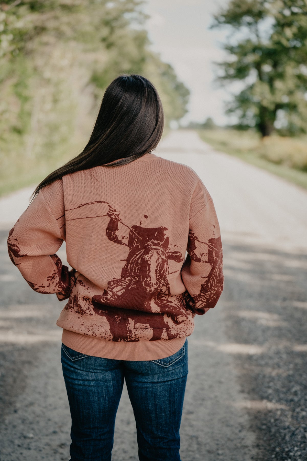 'Frontier Rider' Women's Rusty Rose Knit Crewneck Sweater