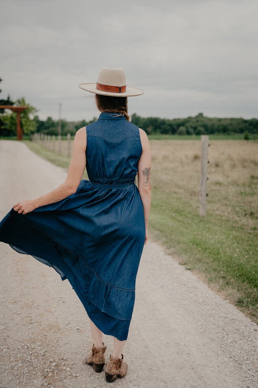 'Tinsley' Sleeveless Denim Maxi Dress by Panhandle Slim (XS-XL)