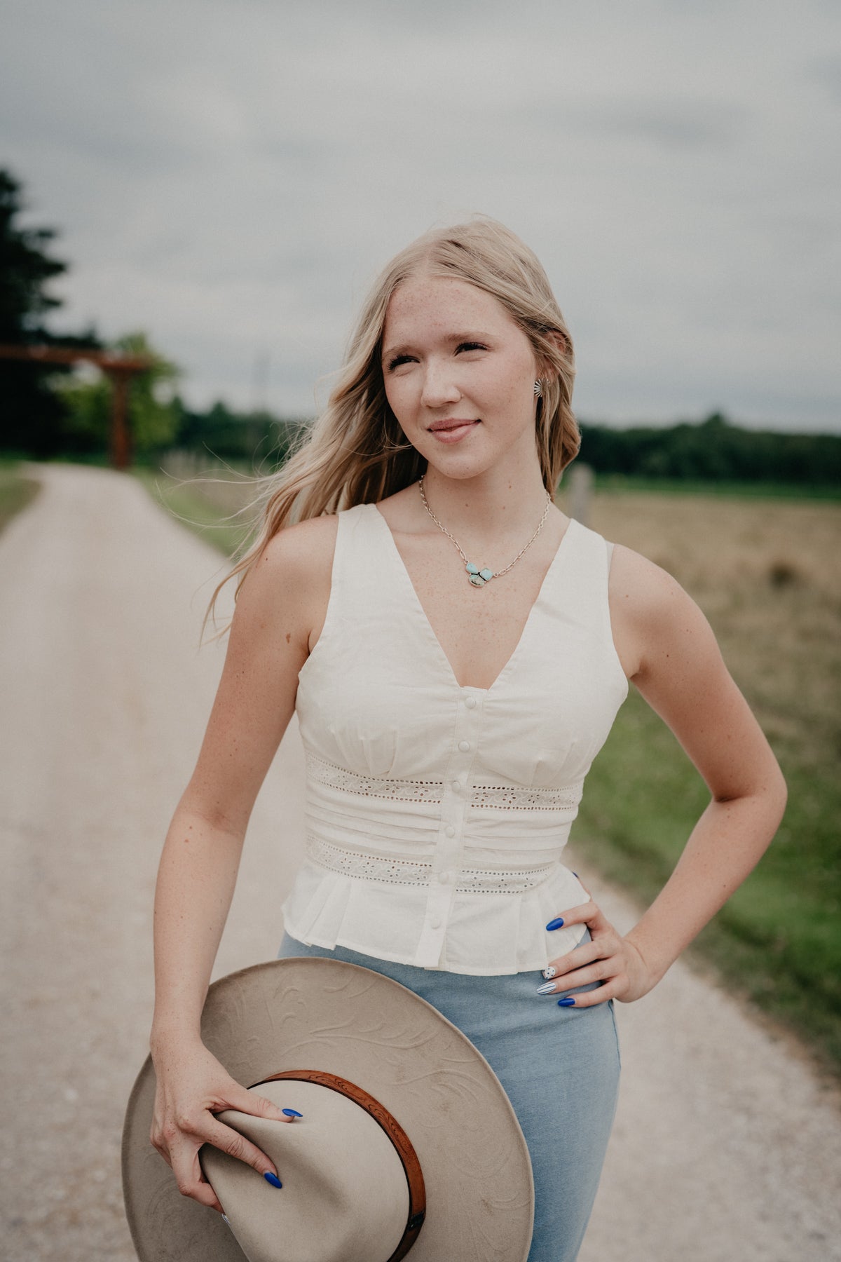 'Irene' Cream Eyelet Tie Back Tank Top by Rock & Roll (XS-XL)