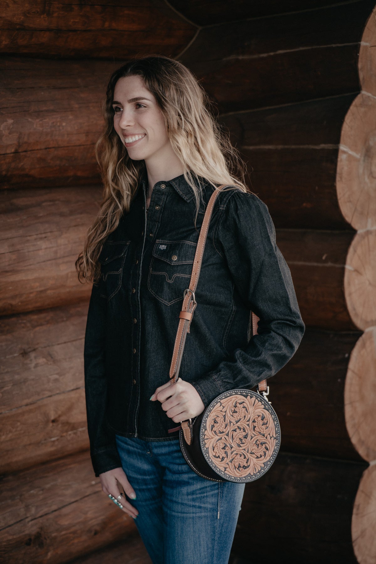 8" Round Handcrafted Canteen Handbag by Alamo Saddlery (Multi Designs)